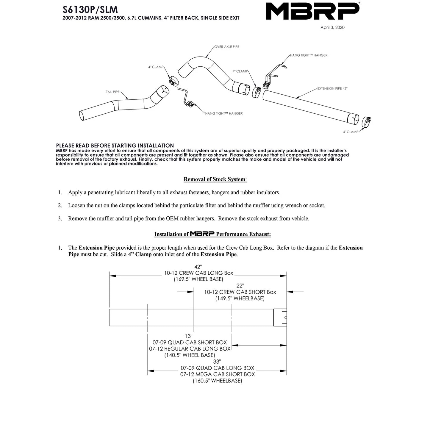 MBRP 2010 Dodge 2500/3500 Cummins 6.7L Filter Back P Series Exhaust System