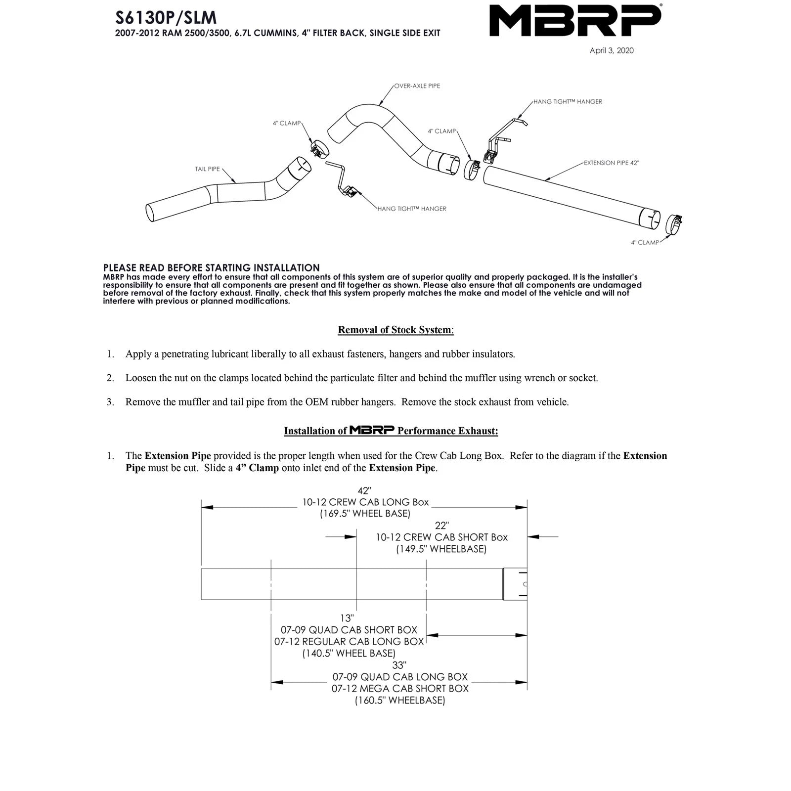 MBRP 2010 Dodge 2500/3500 Cummins 6.7L Filter Back P Series Exhaust System