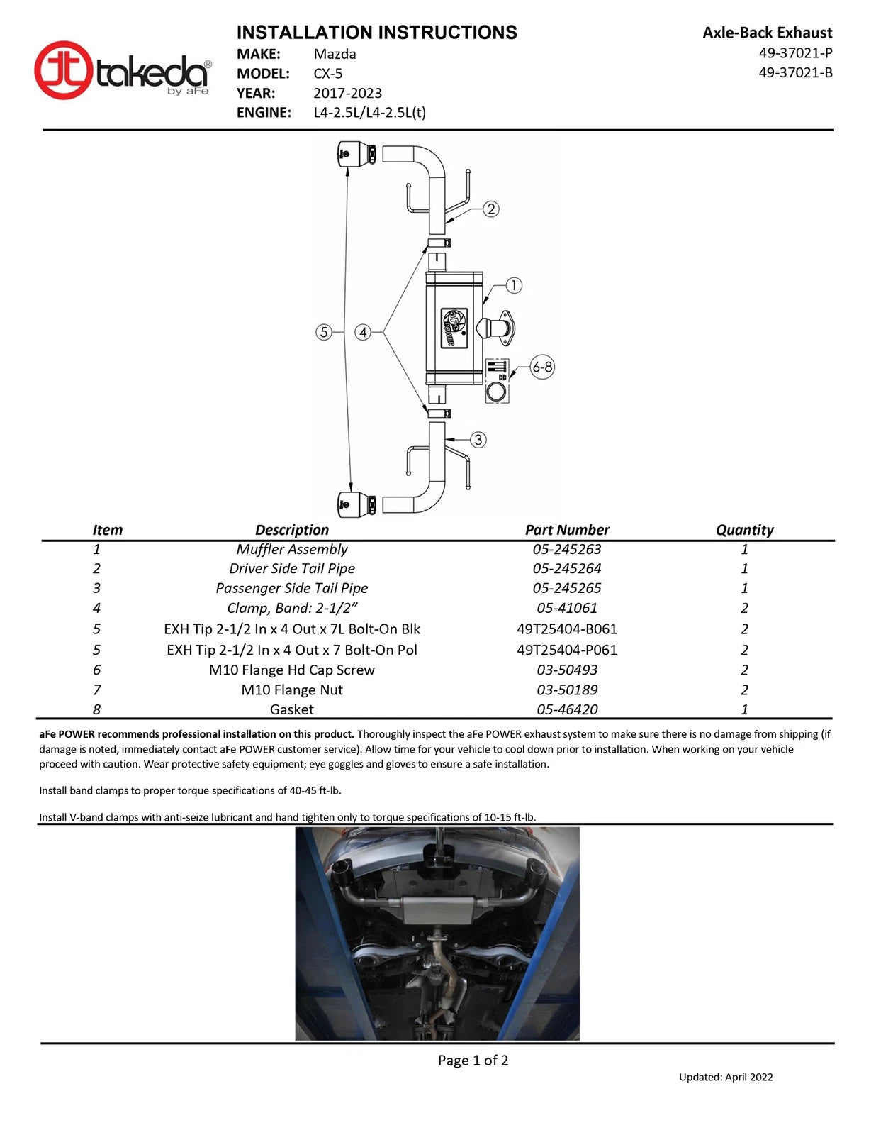 aFe Takeda 17-21 Mazda CX-5 2.5L (t) 2.5in. SS Axle-Back Exhaust System w/Black Tips