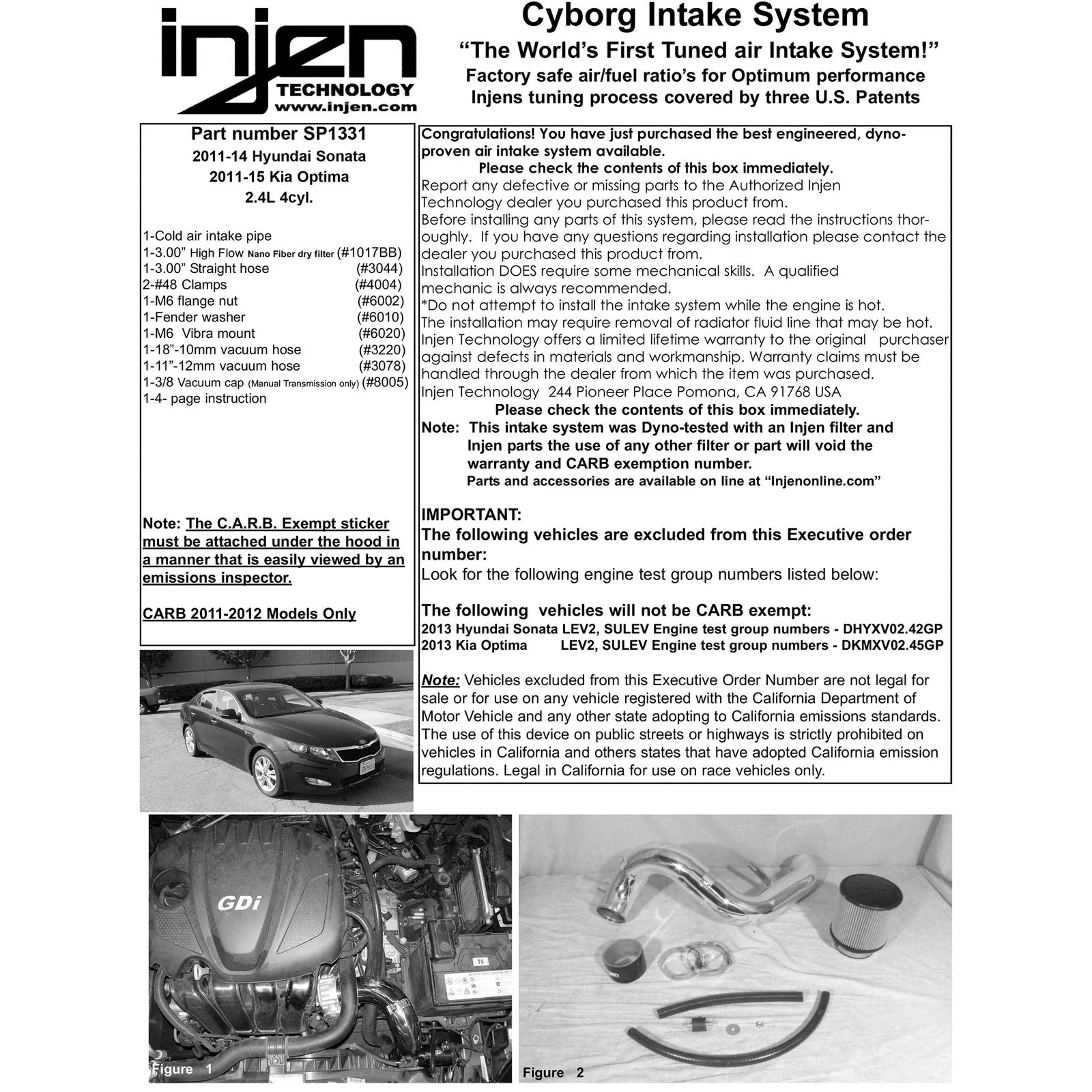 Injen 2011-13 Hyundai Sonata/Kia Optima 2.4L Polished Cold Air Intake w/MR Tech