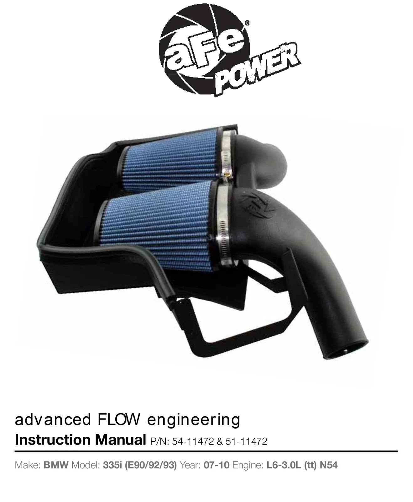aFe MagnumFORCE Intakes Stage-2 P5R AIS P5R BMW 335i (N54) 07-11L6-3.0L/Z4 35i 09-15 (tt)