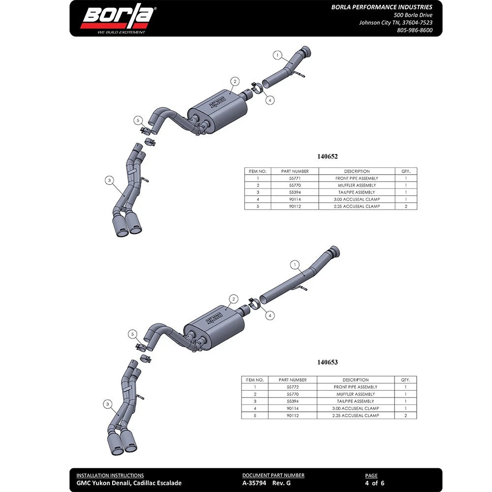 Borla Touring Cat Back 15-16 Chevy Suburban 5.3L V8 2.75in, 2.25in Dual Same Side Exit 4in Tips