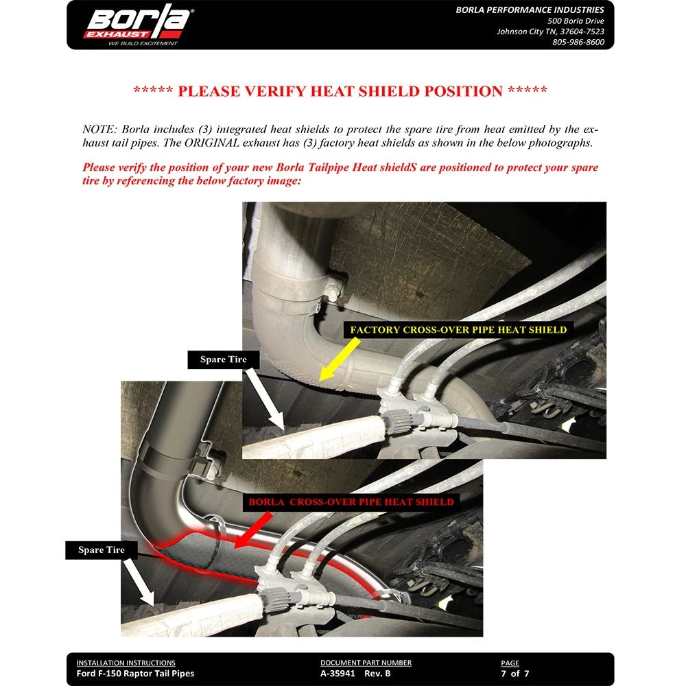 Borla 2017 Ford Raptor 3.5L AT RWD CC Short Bed/EC Standard Bed 3in Tailpipe Assembly w/ Black Tips