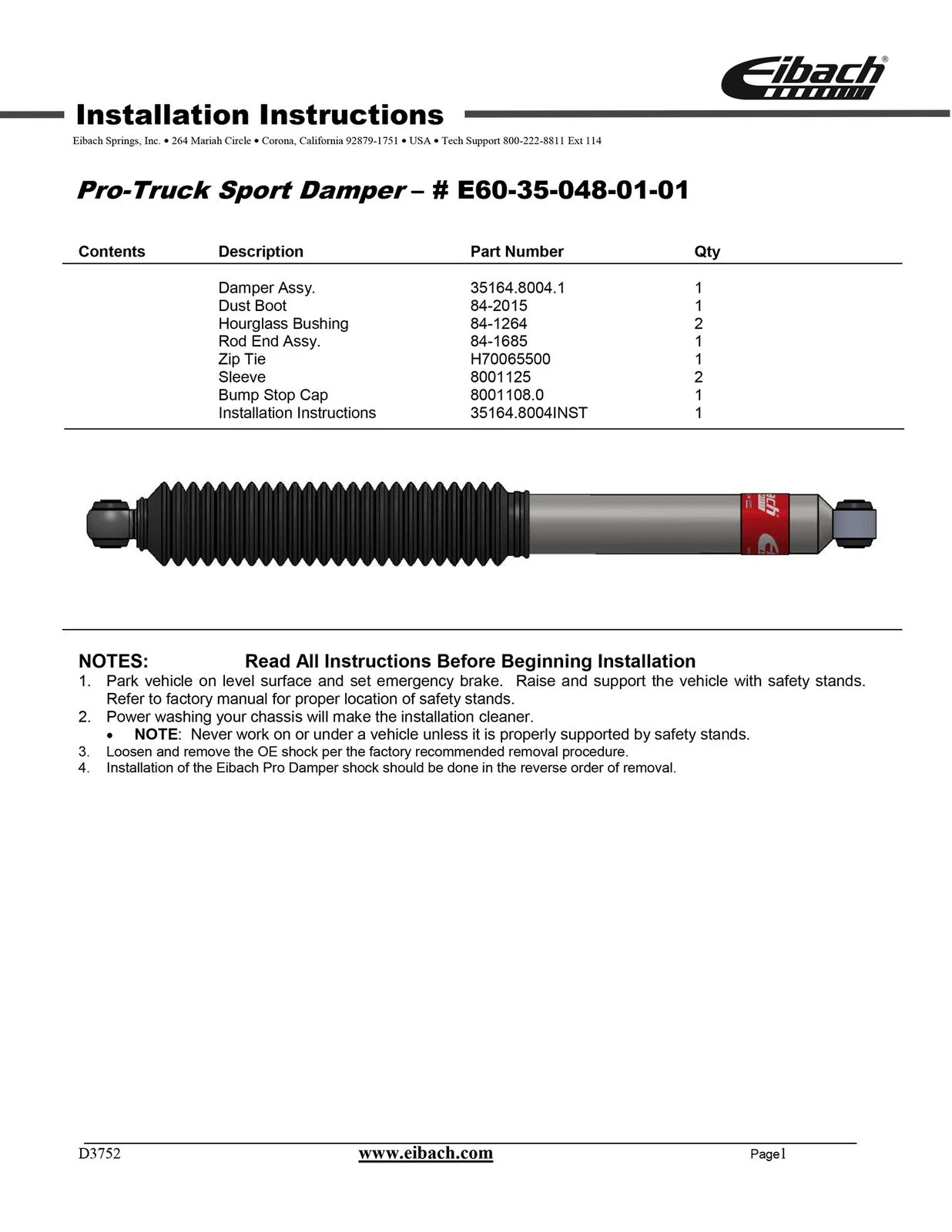 Eibach Pro-Truck Coilover 2.0 Front / Rear Sport Shocks for 18-20 Ford Ranger 4WD