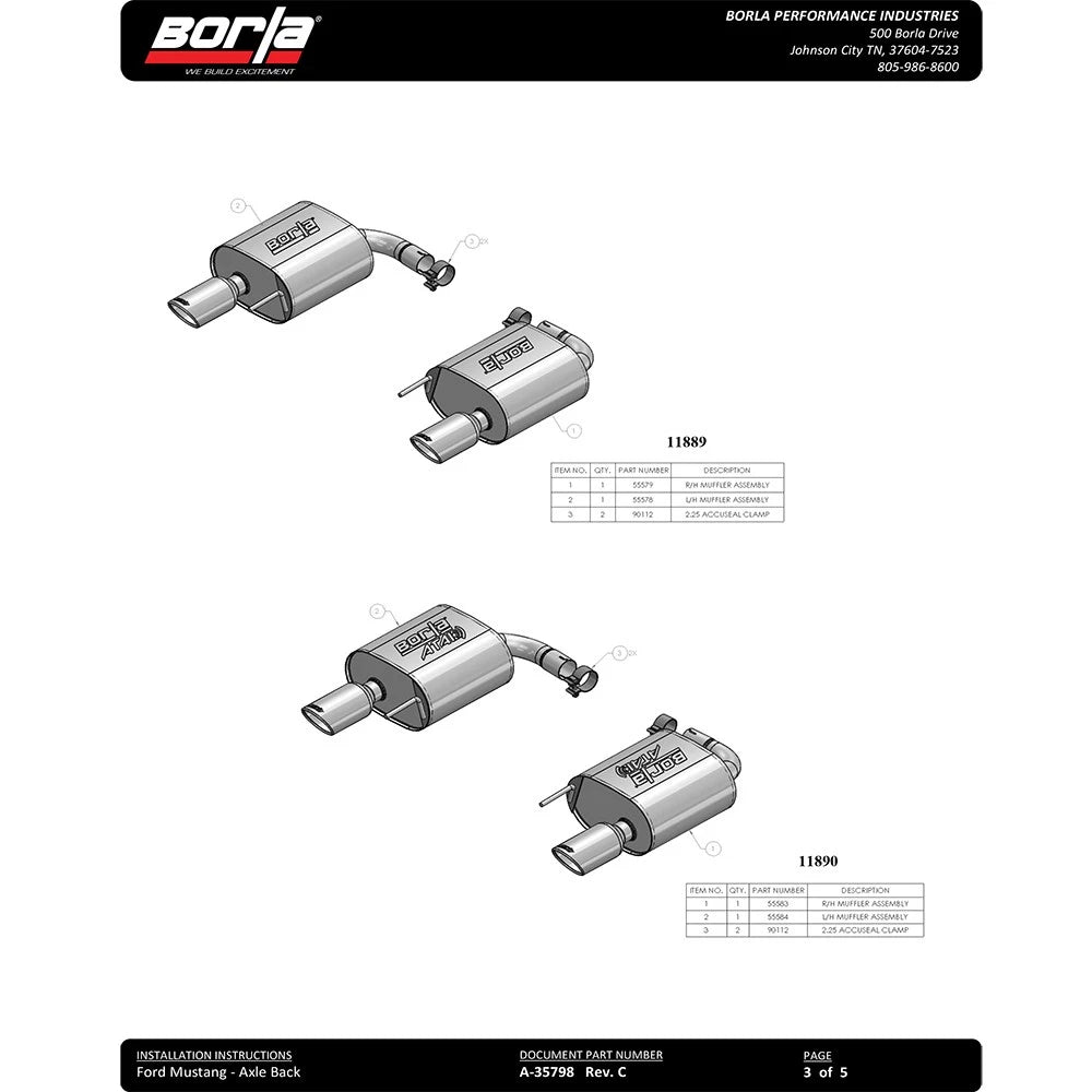 Borla Atak S Rear Section 15-17 Ford Mustang GT 5.0L V8 MT/AT 2.5in pipe 4in tip (Black Chrome)