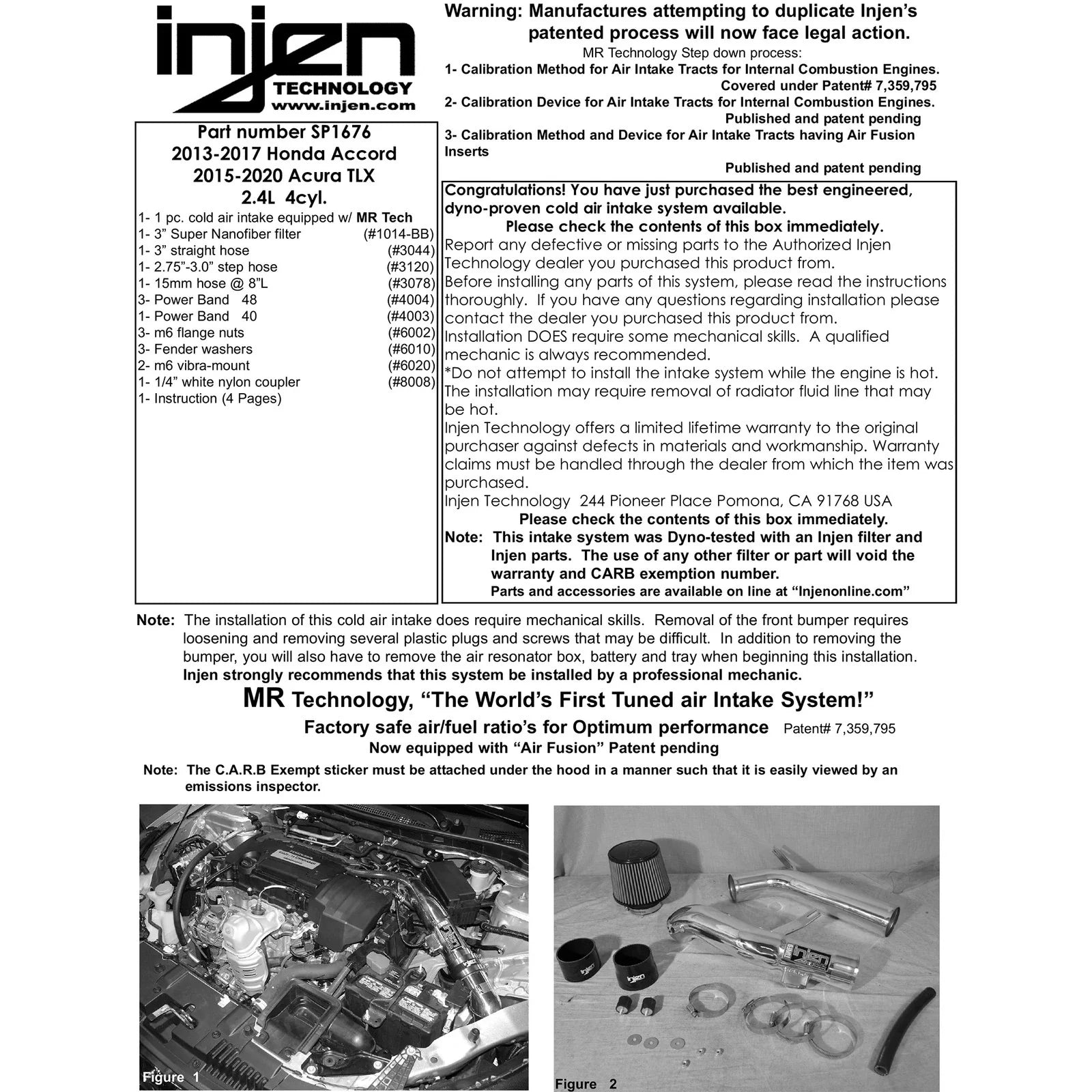 Injen 13-17 Honda Accord 2.4L 4cyl Polished Cold Air Intake w/MR Tech & Air Fusion (Converts to SRI)