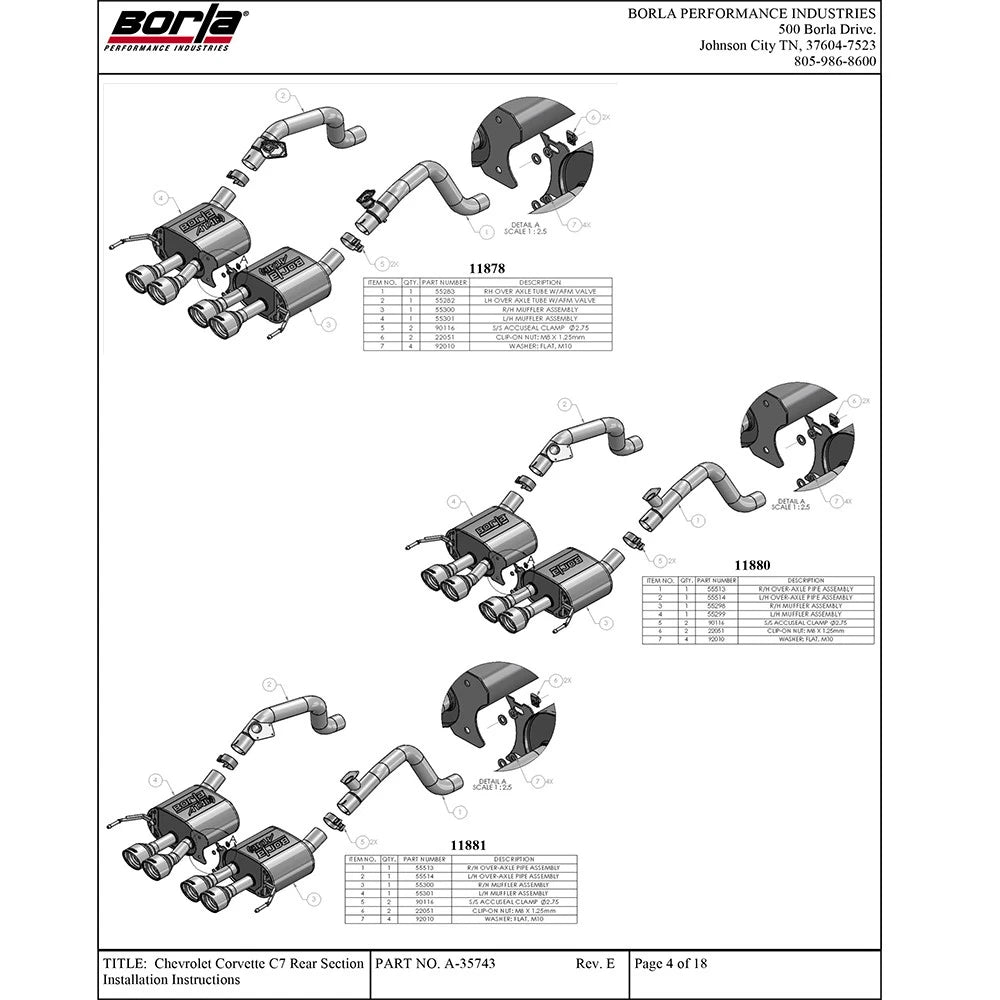 Borla 2014 Chevrolet Corvette C7 6.2L 8cyl ATAK Exhaust w/ NPP Dual Mode (rear section only)