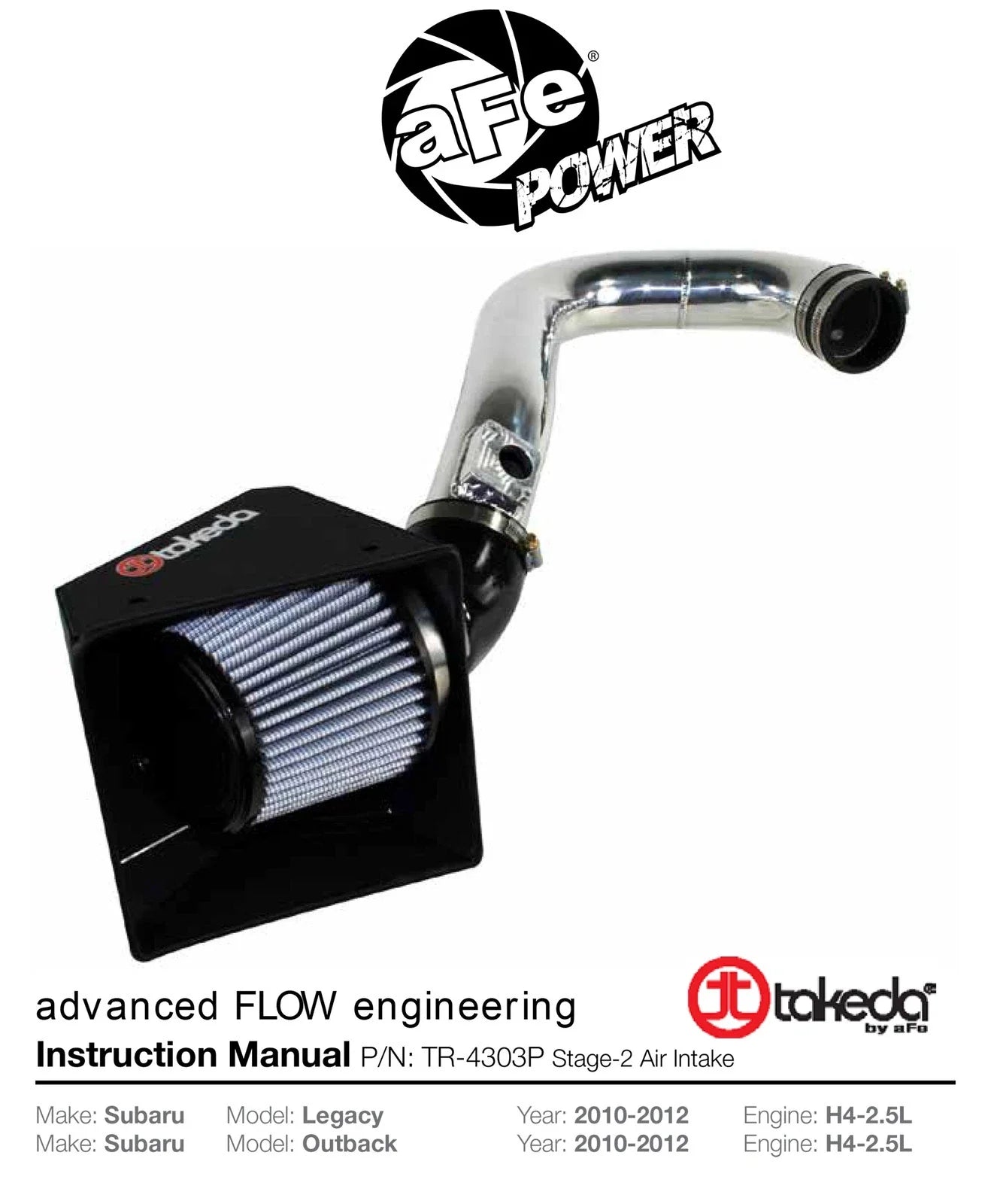 aFe Takeda Intakes Stage-2 PDS AIS PDS Subaru Legacy 10-12 H4-2.5L Non Turbo (pol)