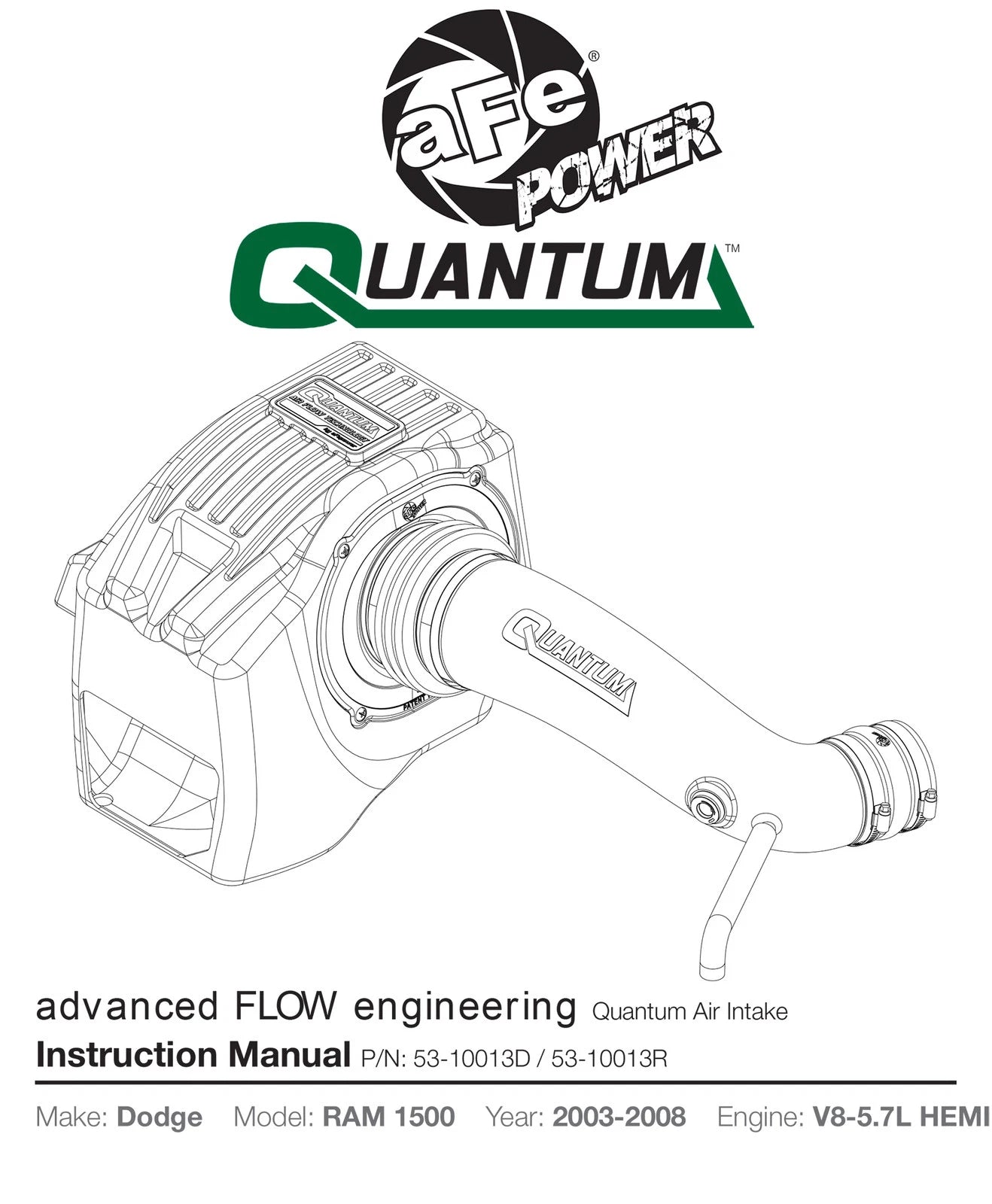 aFe Quantum Cold Air Intake System w/ Pro Dry S Media 19 Dodge RAM 1500 03-08 V8-5.7L HEMI