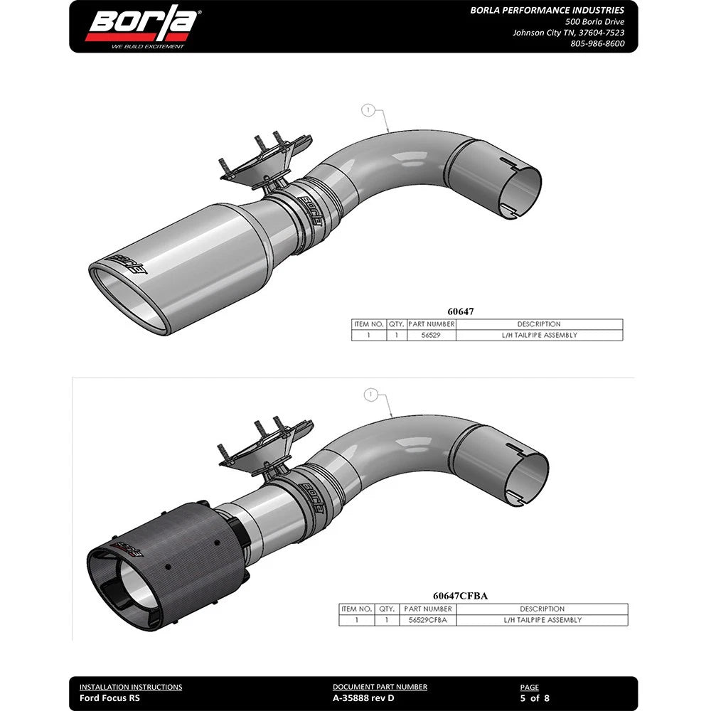 Borla 16-18 Ford Focus RS 2.3L MT AWD ATAK Catback Exhaust w/ Black Chrome Tip
