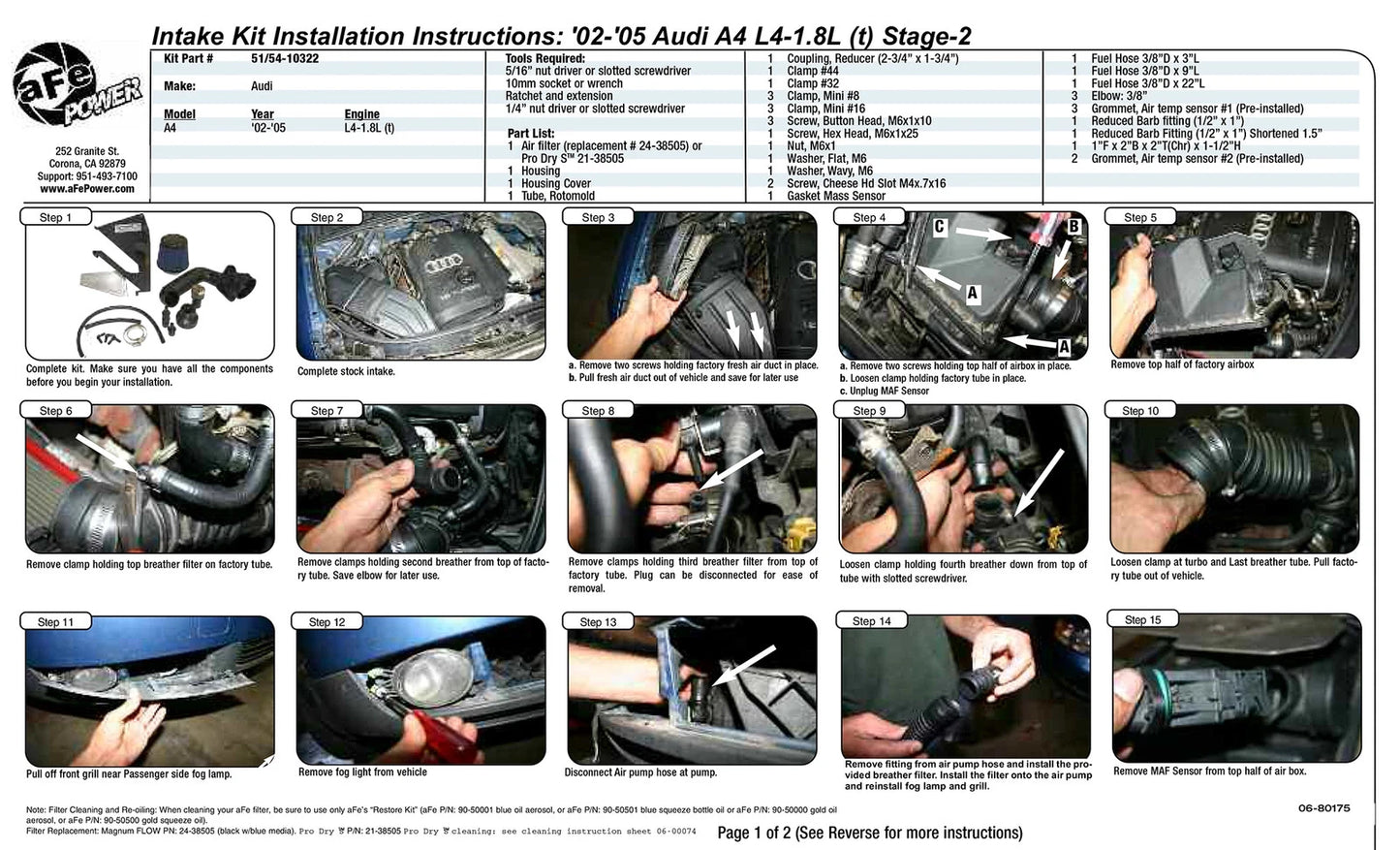 aFe MagnumFORCE Intakes Stage-2 P5R AIS P5R Audi A4 02-05 L4-1.8L (t)