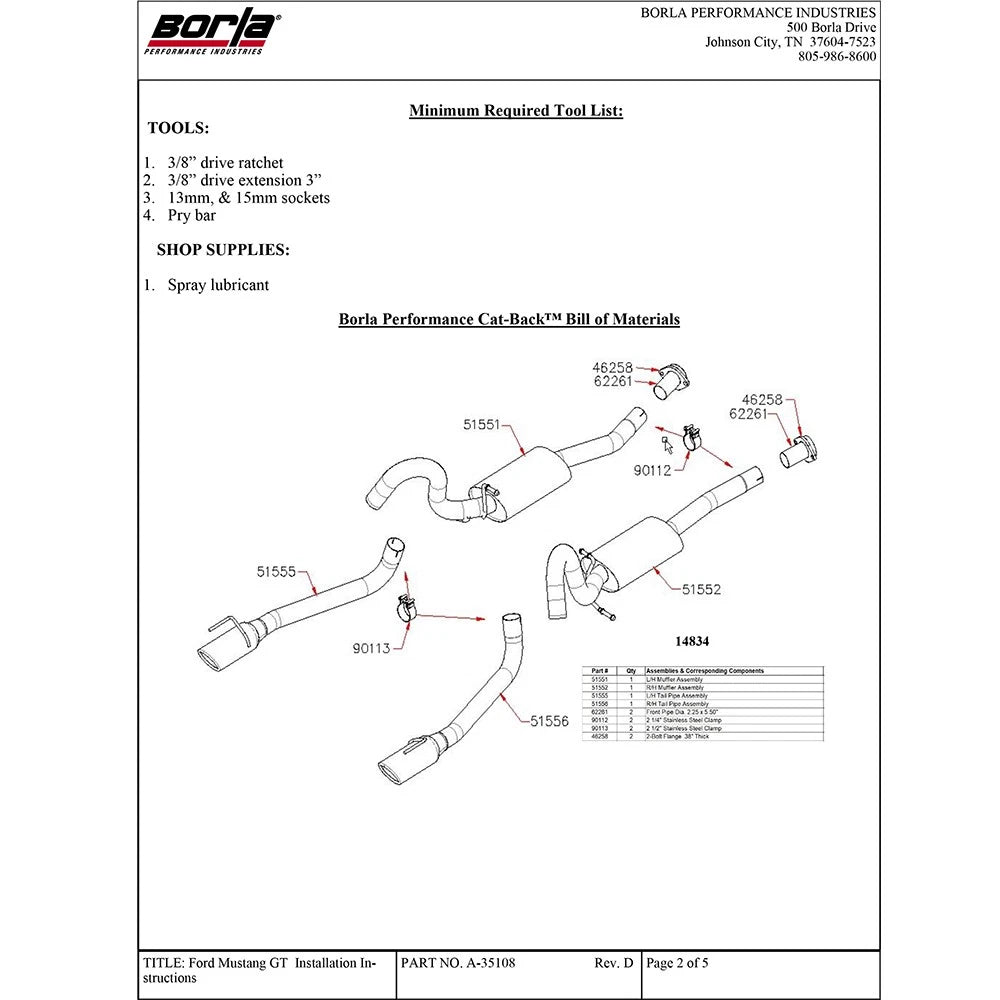 Borla 99-04 Ford Mustang GT 4.5L V8 AT/MT RWD 2dr ATAK SS Catback Exhaust