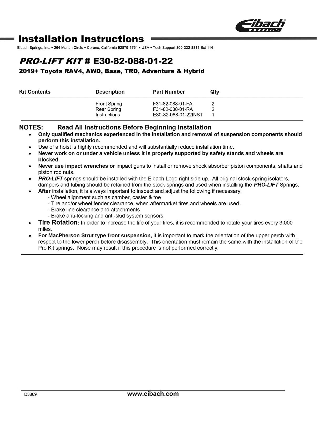 Eibach Pro-Truck Lift Kit for XA50 Toyota RAV4 PLK