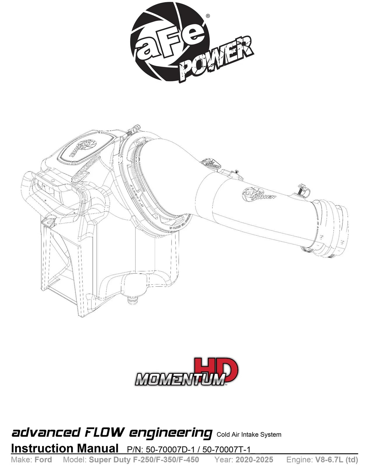 aFe 20-24 Ford Diesel Trucks V8-6.7L (td) Momentum HD Cold Air Intake System w/ Pro 10R Filter