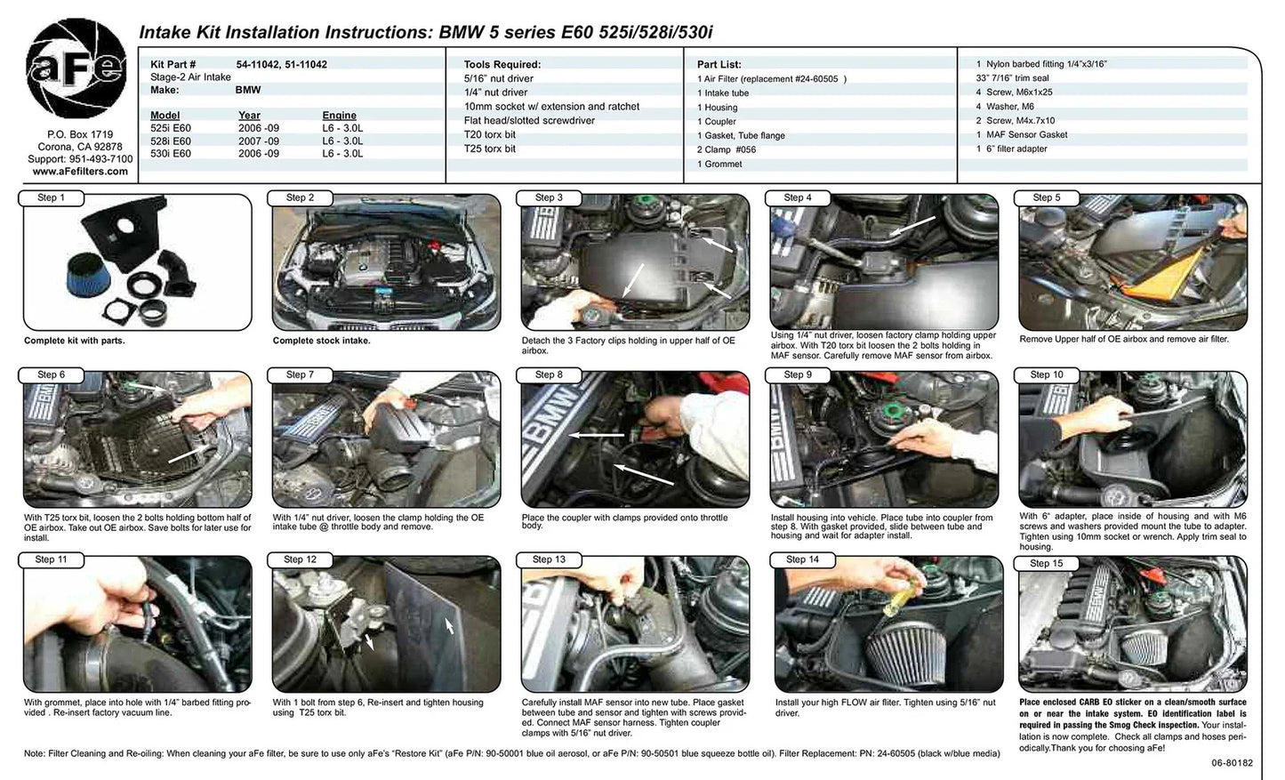 aFe MagnumFORCE Intakes Stage-2 P5R AIS P5R BMW 5-Series (E60) 06-09 L6-3.0L (N52/N53)