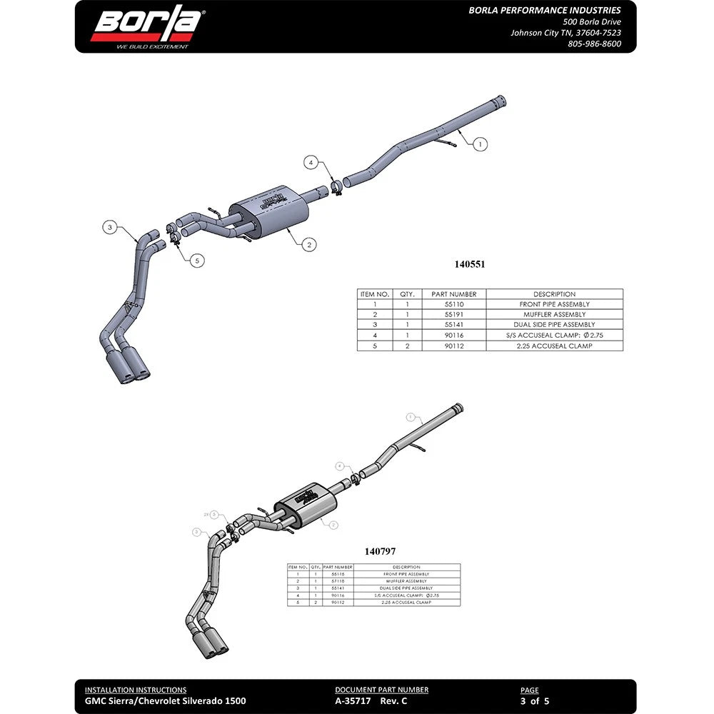 Borla 14-18 Silv/Sierra C/B Exh ATAK 1500 5.3L V8 Ext Cab(78.7) Crew Cab(69.3) 143.5 WB Black Chrome