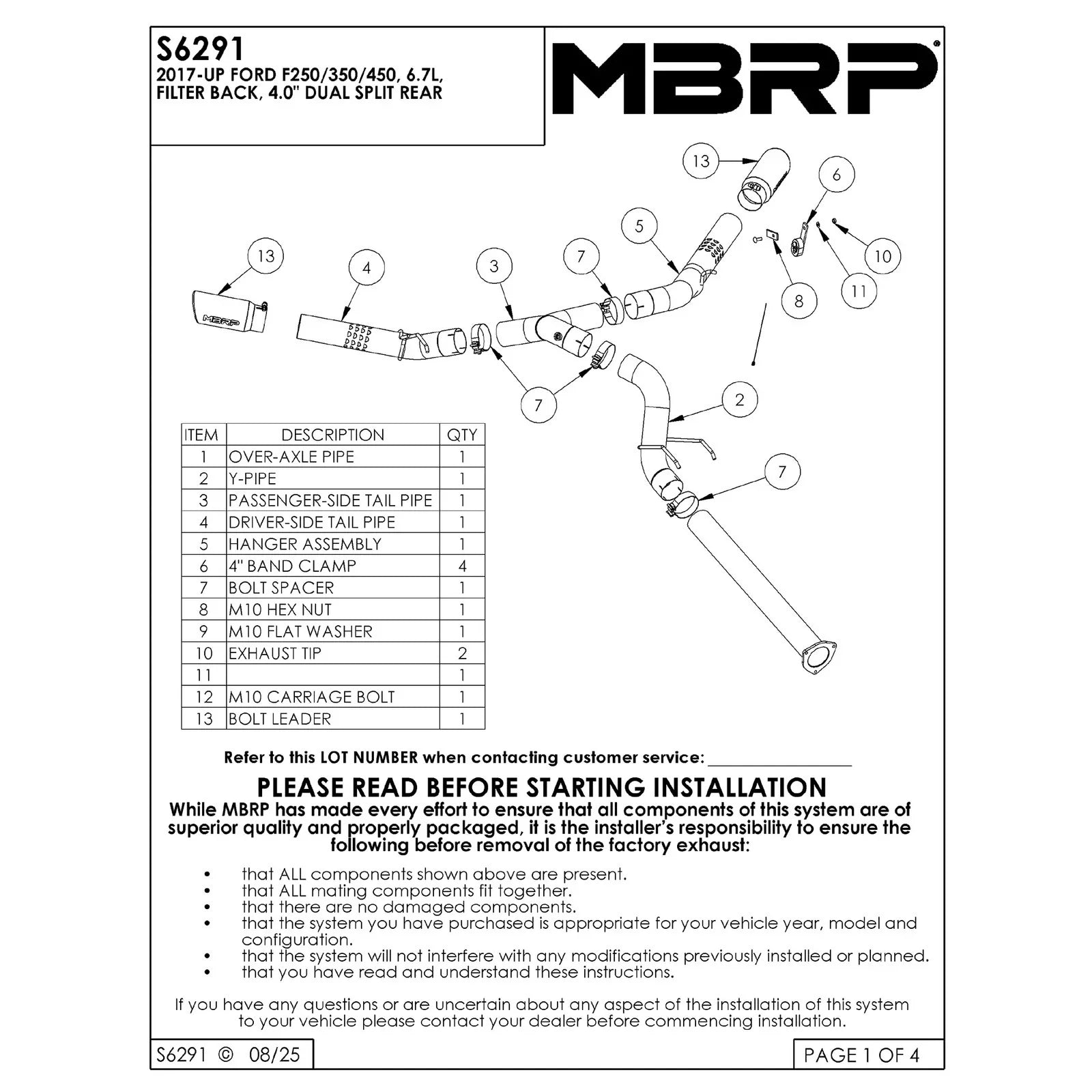 MBRP 17-19 Ford F-250/350/450 6.7L 4in Filter Back Cool Duals T409 Exhaust System
