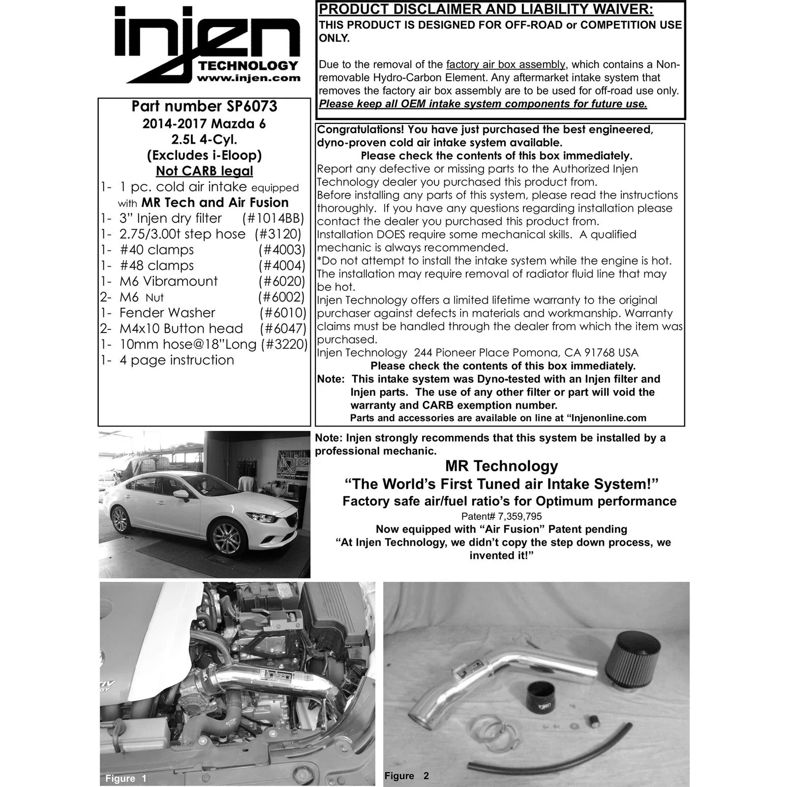 Injen 14-15 Mazda 6 2.5L 4cyl Polished Cold Air Intake w/ MR Tech & Air Fusion