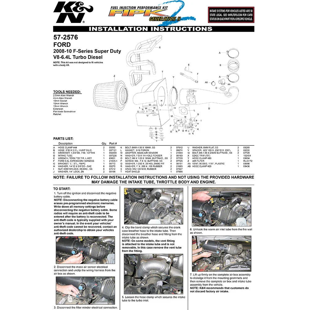 K&N 08-10 Ford F250/F350/F450/F550 6.4L-V8 Performance Intake Kit