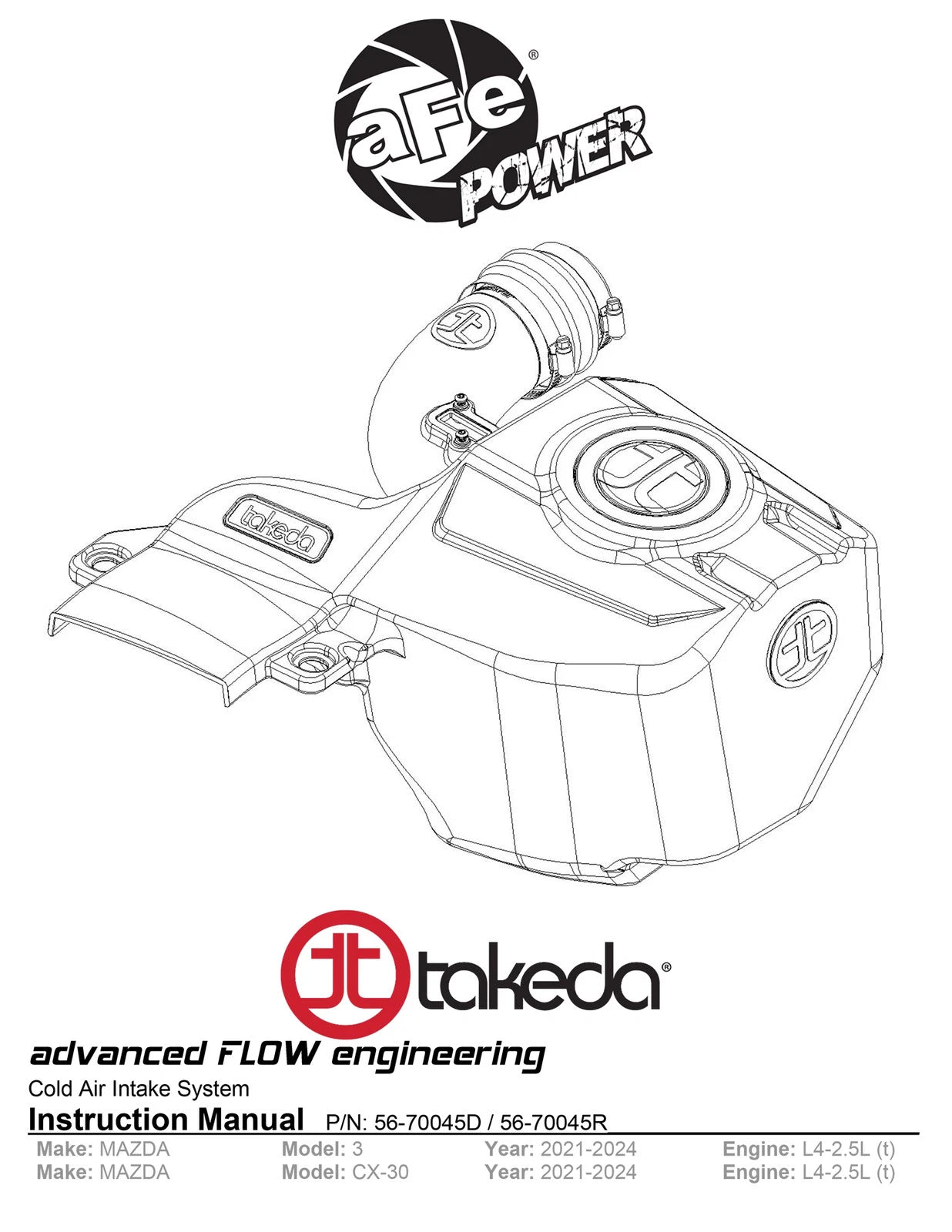 aFe Takeda Momentum Pro DRY S Cold Air Intake System 21-22 Mazda 3 L4 2.5L (t)