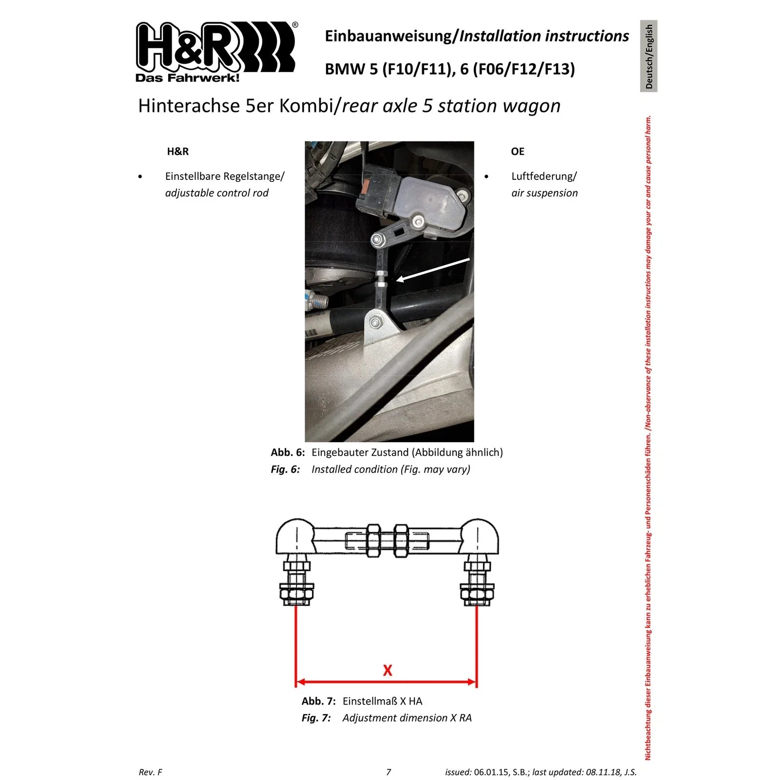 H&R 11-16 BMW 528i/535d/535i/550i F10 VTF Adjustable Lowering Springs (Incl. EDC)