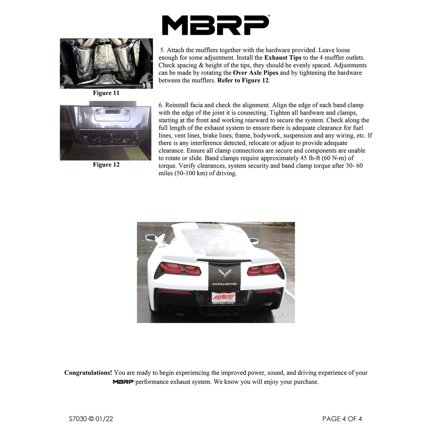 MBRP 14-19 Chevy Corvette V8 6.2L 3in T304 Dual Axle Back w/ 4in Quad Dual Wall Tips