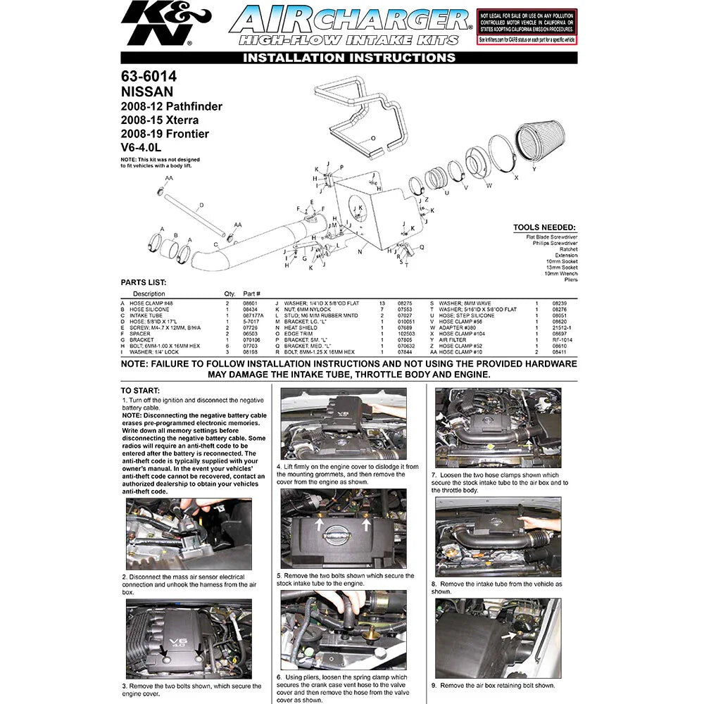 K&N 08-09 Nissan Pathfinder/Xterra/Frontier V6-4.0L AirCharger Performance Intake