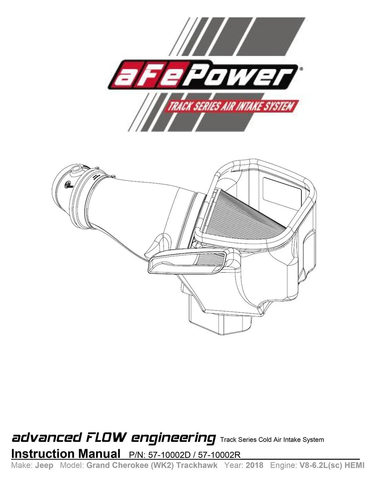 aFe Track Series Carbon Fiber Pro Dry S AIS - 2018 Jeep Grand Cherokee Trackhawk (WK2) V8-6.2L(SC)