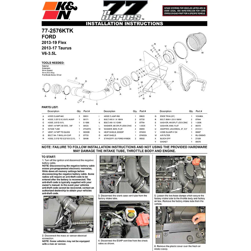 K&N 13 Ford Explorer 3.5L V6 Performance Intake Kit