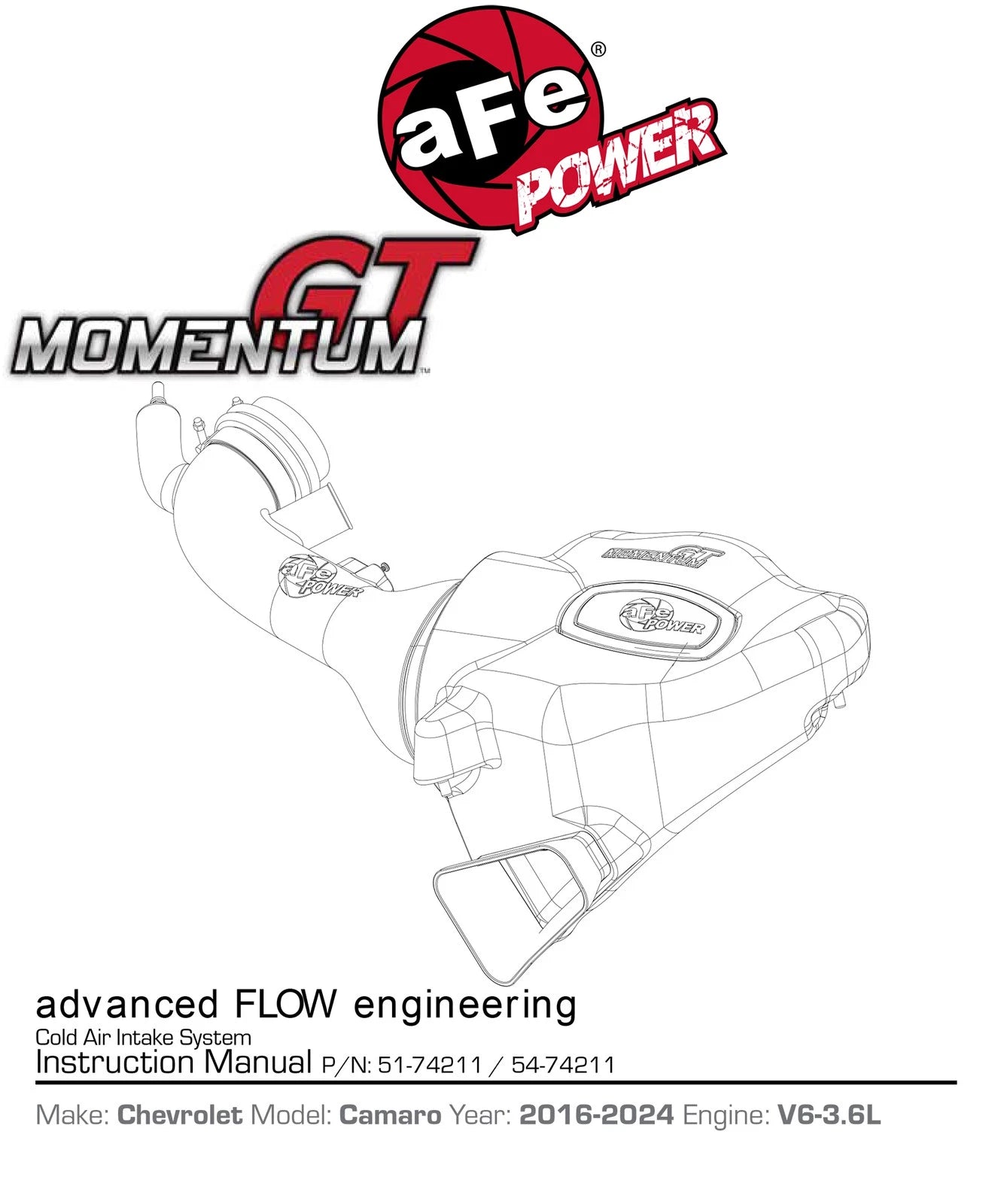 aFe Momentum GT Pro DRY S Intake System 16-17 Chevrolet Camaro V6-3.6L