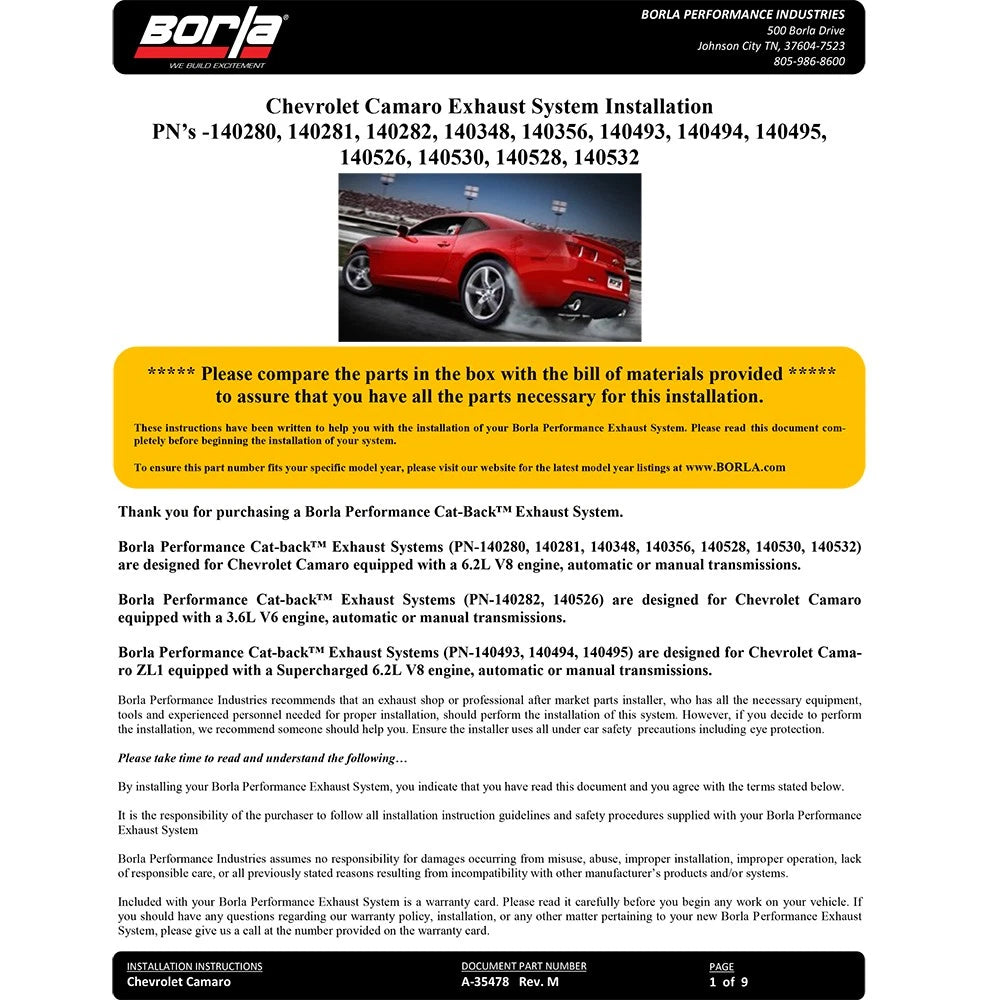 Borla 14-15 Chevy Camaro SS 6.2L V8 Single Split Rear Exit S-Type Catback Exhaust