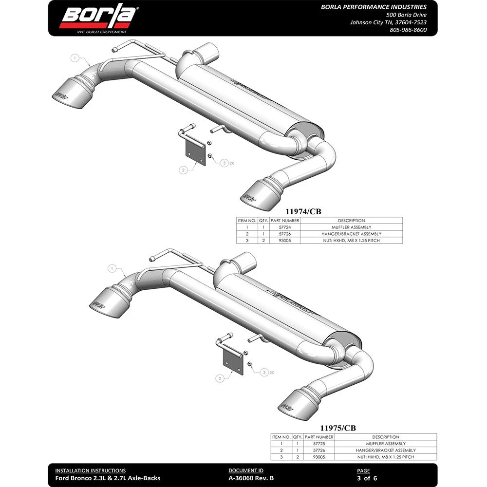 Borla 21-22 Ford Bronco 2.7L V6 4WD ATAK Axle Back Exhaust w/ Bright Chrome Tips