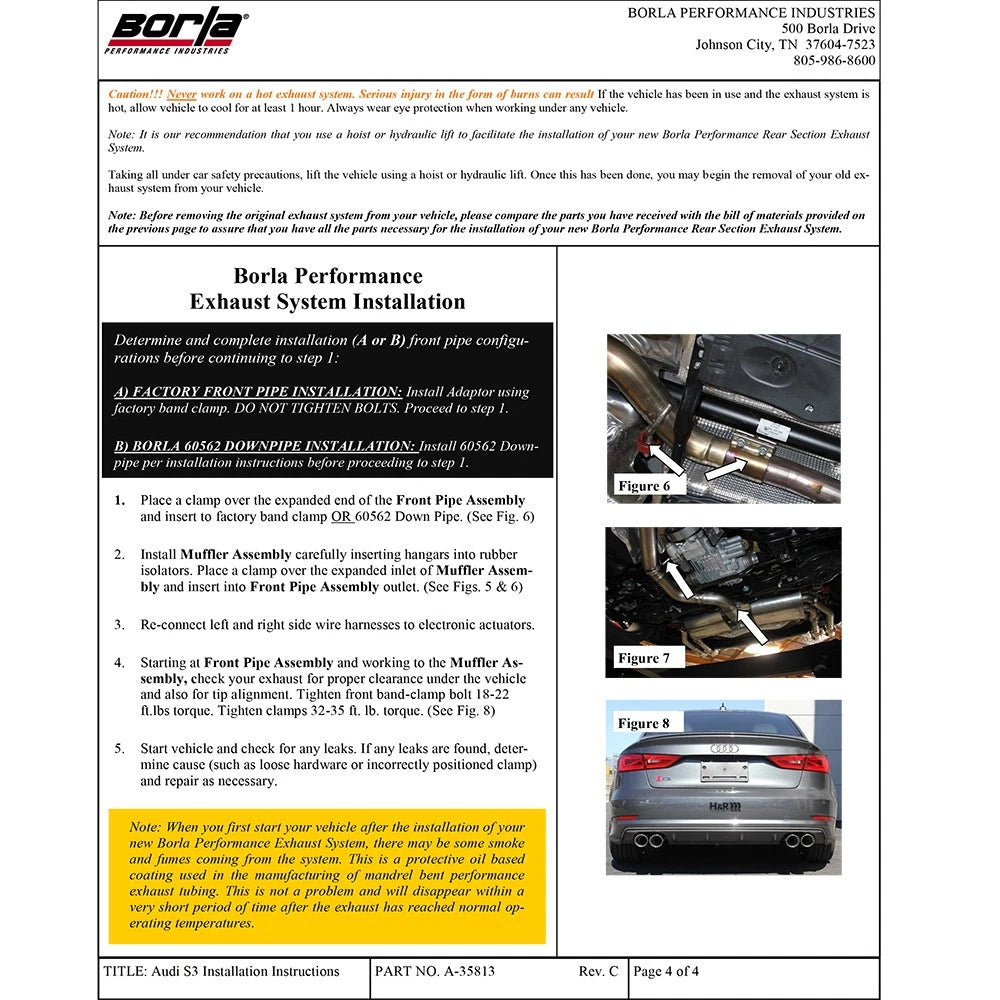 Borla 13-15 Audi S3 S-Type Dual Round Rolled Catback Exhaust