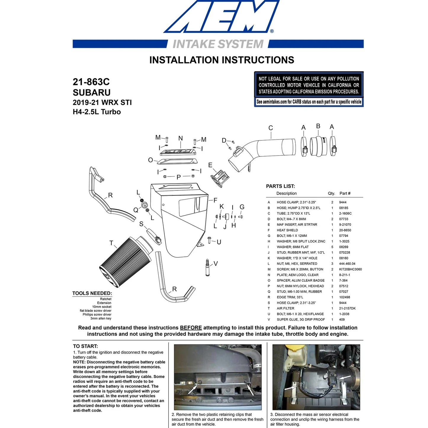 AEM 19-21 Subaru WRX STI 2.5L H4 Cold Air Intake System