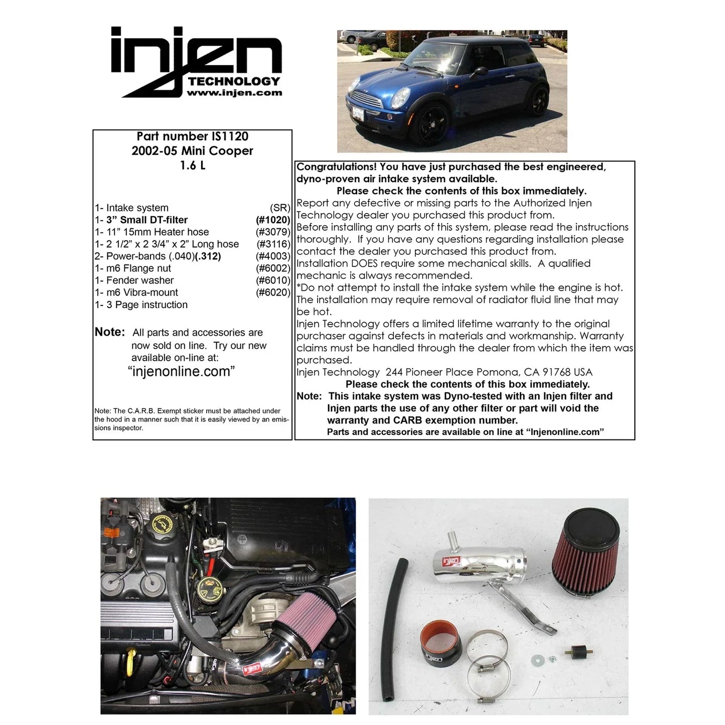 Injen 2000-06 Mini Cooper N/A (Non S) Polished Short Ram Intake