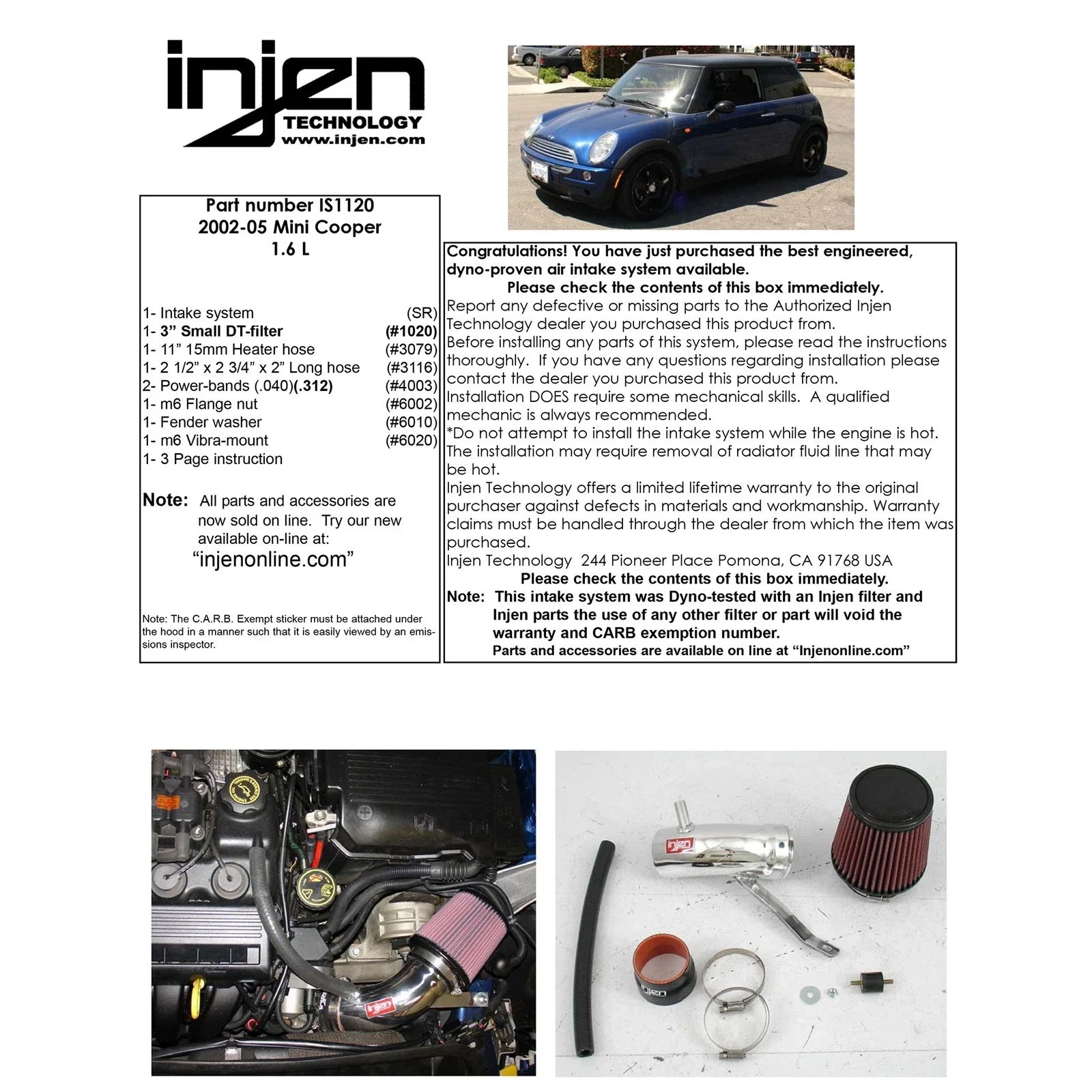 Injen 2000-06 Mini Cooper N/A (Non S) Polished Short Ram Intake