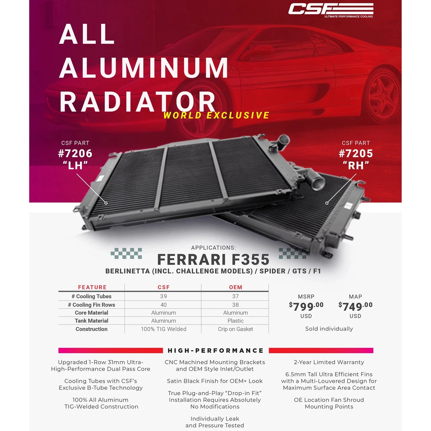 CSF Ferrari F355 High Performance All-Aluminum Radiator - Right