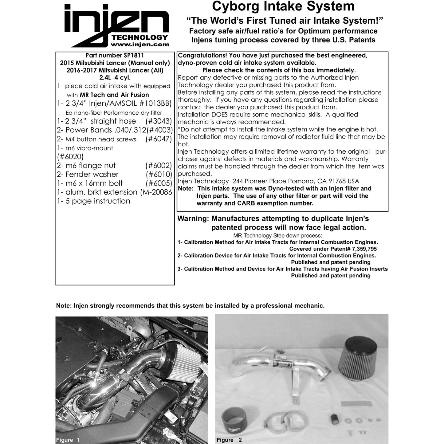 Injen 2015 Mitsubishi Lancer 2.4L 5spd Polished Short Ram Intake