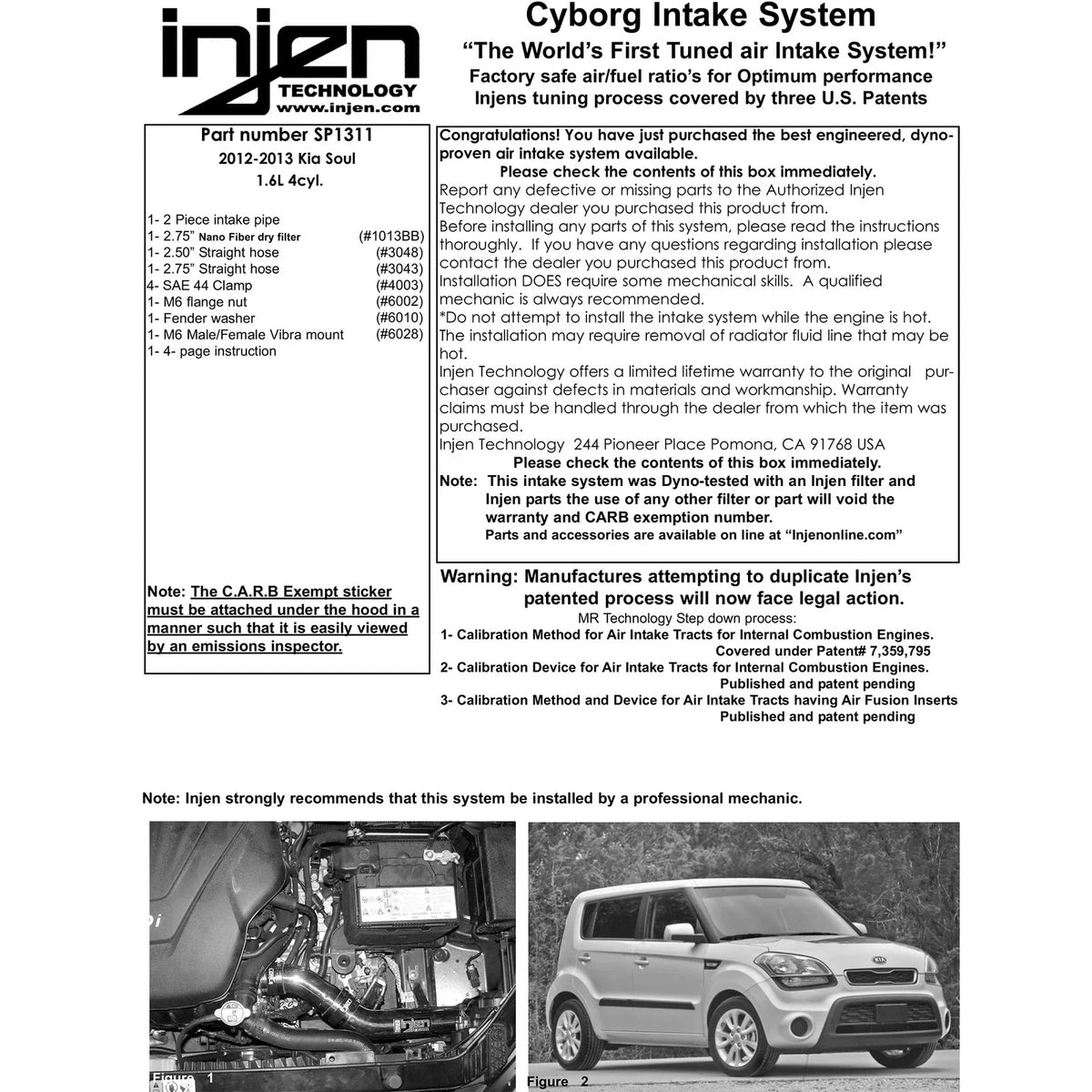 Injen 12 Kia Soul 1.6L 4cyl Polished Cold Air Intake w/ MR Tech & Super Nano-Web Filter