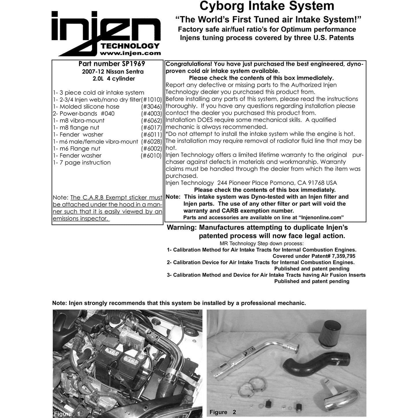 Injen 12 Nissan Sentra 2.0L 4 cyl Polished Cold Air Intake w/ MR Technology