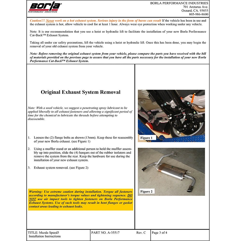Borla 10-13 Mazda 3/Mazdaspeed 3 2.5L/2.3L Turbo FEW MT Hatchback SS Exhaust (rear section only)