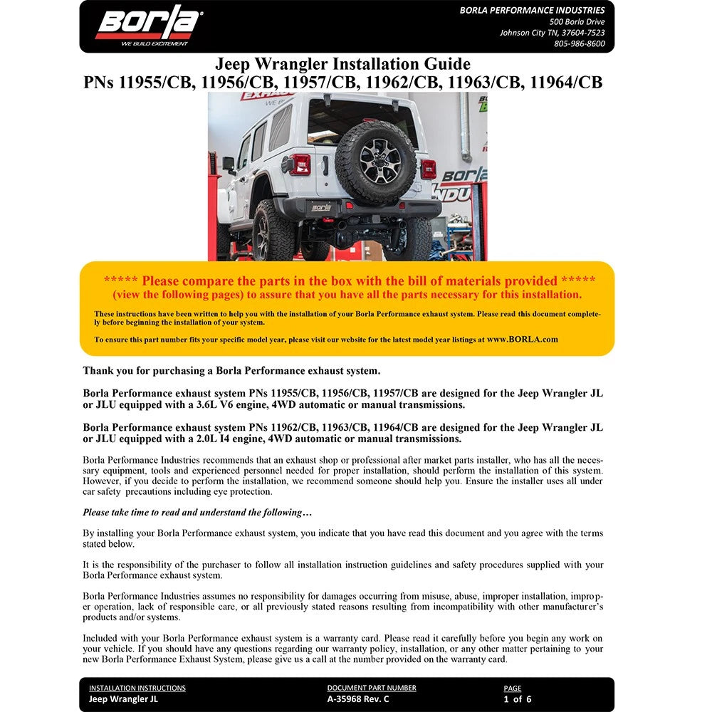 Borla 18-19 Jeep Wrangler JL/JLU 2.0L 4Cyl 2DR/4DR Axle Back Exhaust ATAK w/ 2.5in Tips - Black