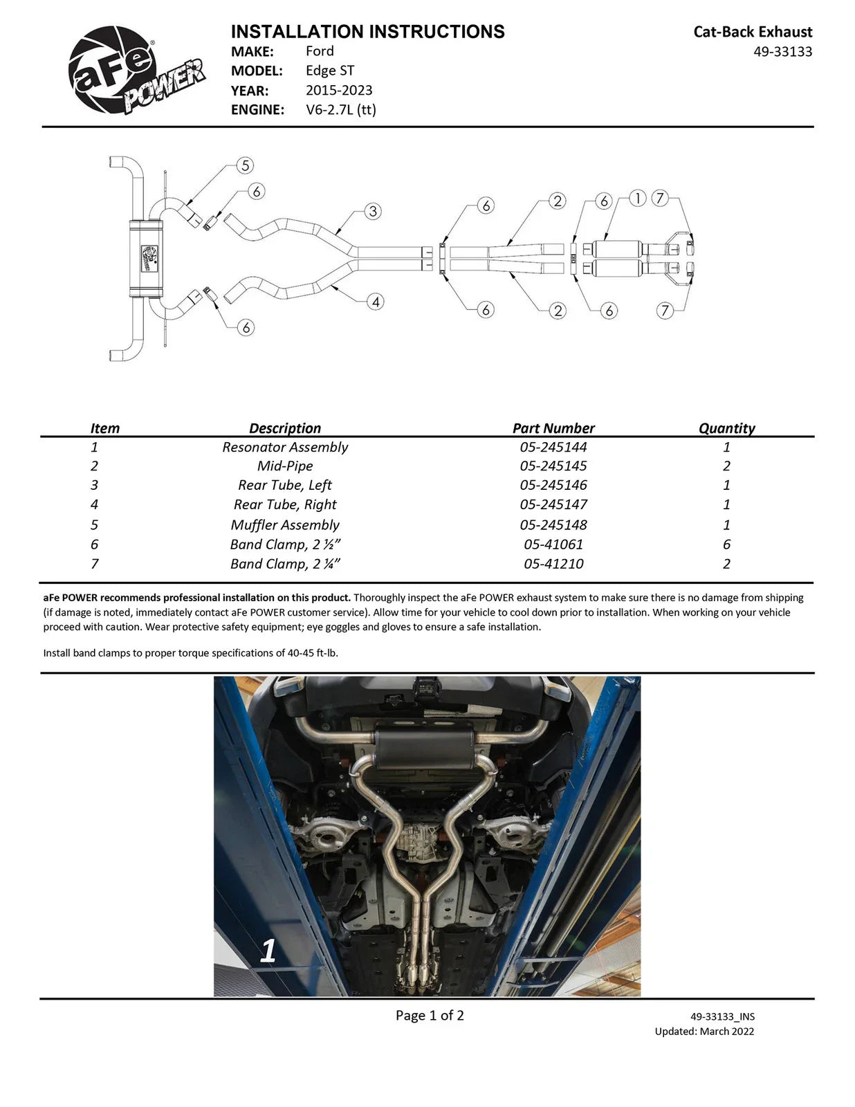 aFe Vulcan Series 2 1/2in 304 SS Cat-Back 19-20 Ford Edge ST V6 2.7L(tt)
