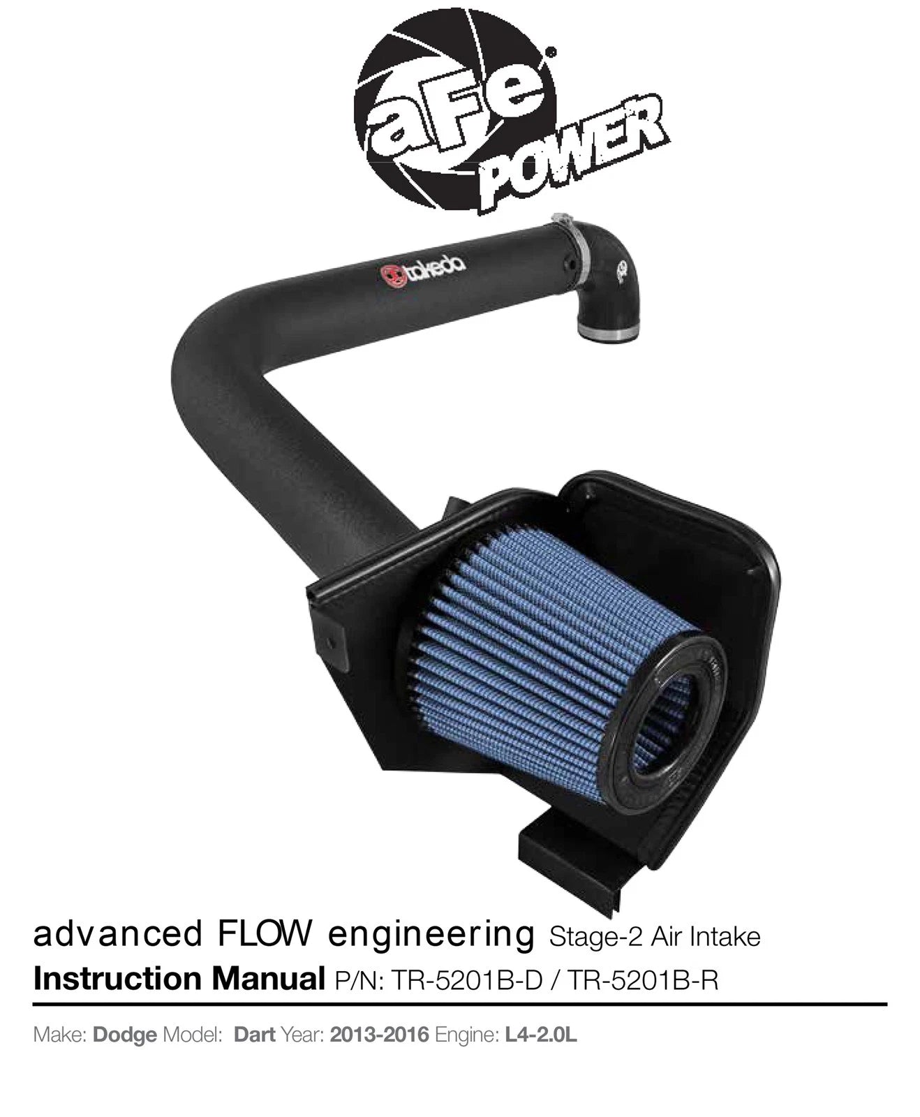 aFe Takeda Intakes Stage-2 Pro 5R 13-14 Dodge Dart 2.0L Black