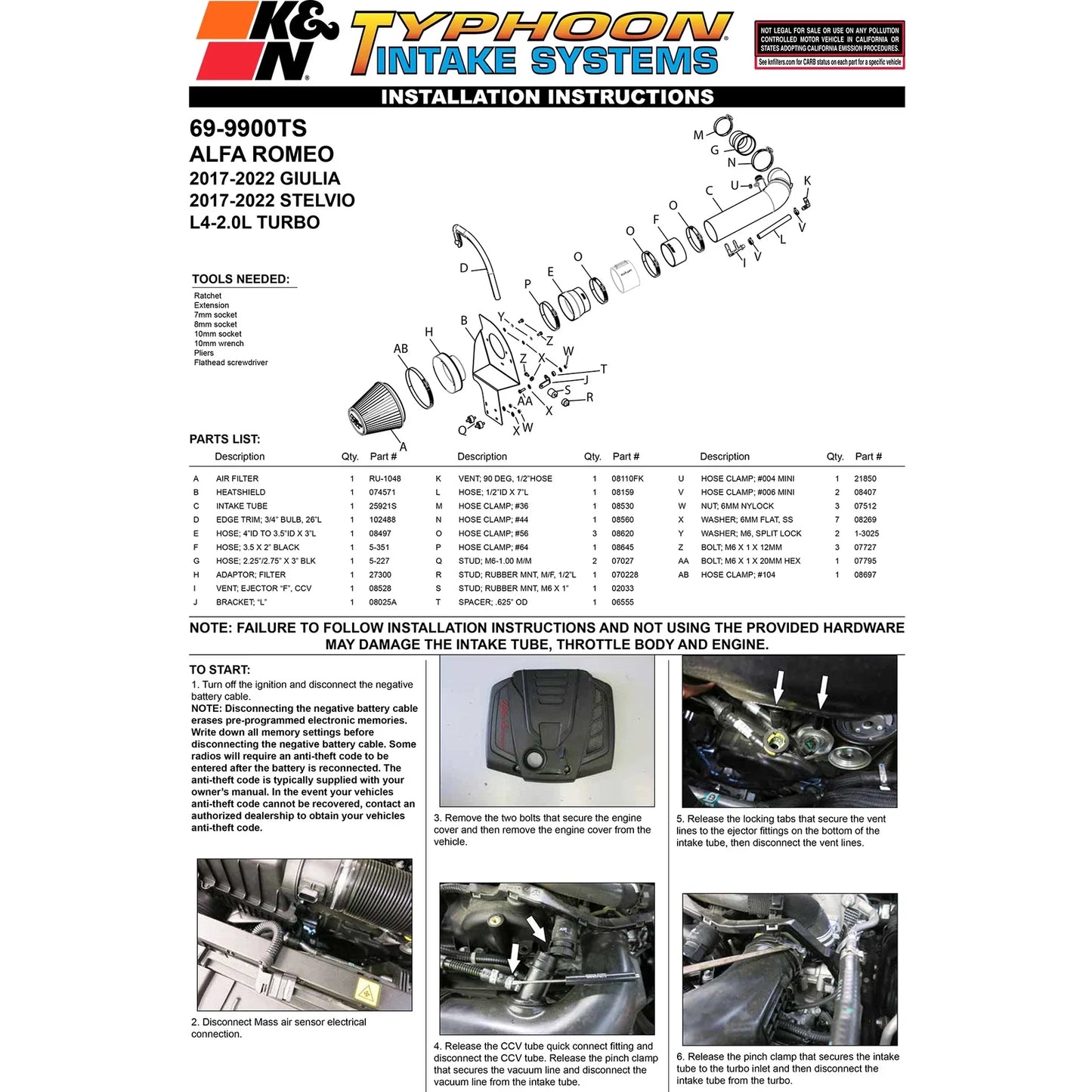 K&N 17-22 Alfa Romeo Giulia / 17-22 Alfa Romeo Stelvio Performance Air Intake System