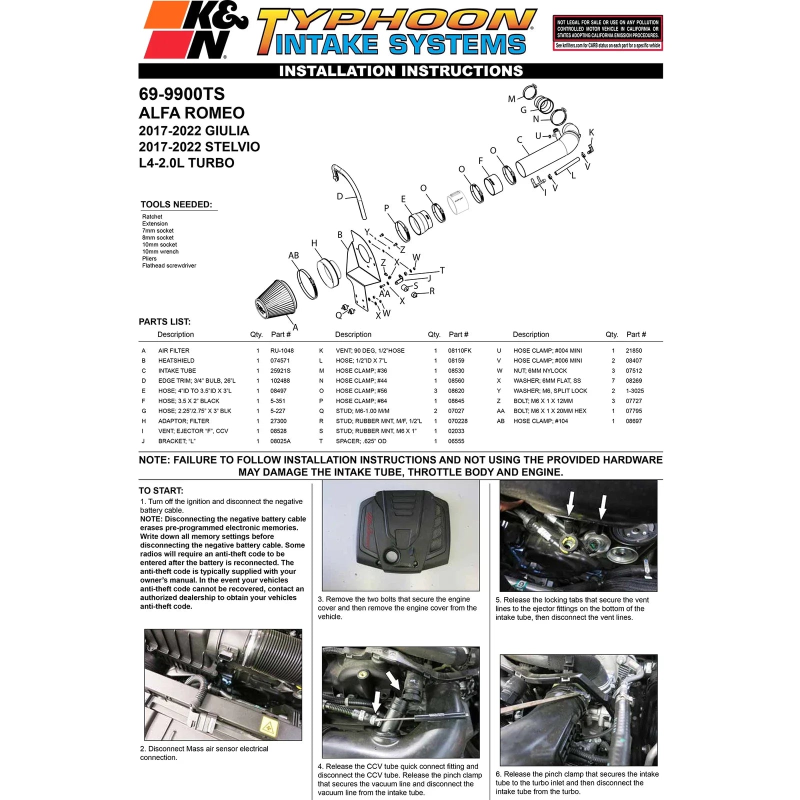 K&N 17-22 Alfa Romeo Giulia / 17-22 Alfa Romeo Stelvio Performance Air Intake System