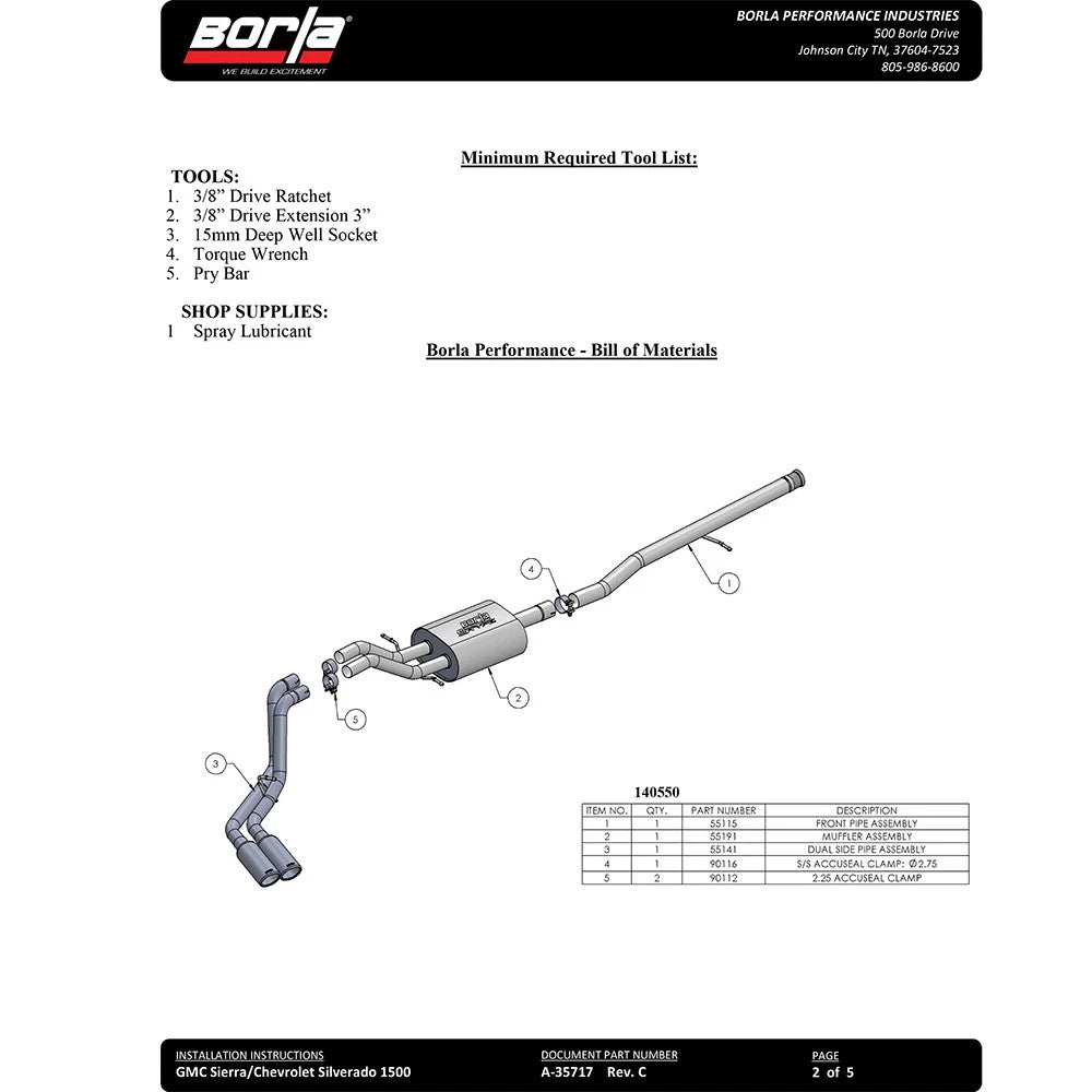Borla 14-18 Silv/Sierra C/B Exh ATAK 1500 5.3L V8 Ext Cab(78.7) Crew Cab(69.3) 143.5 WB Black Chrome