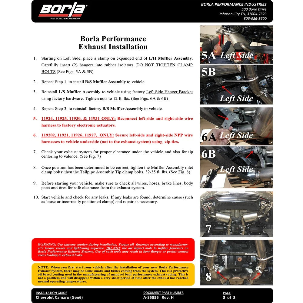 Borla 2016 Chevy Camaro V8 SS AT/MT ATAK Rear Section Exhaust w/o Dual Mode Valves