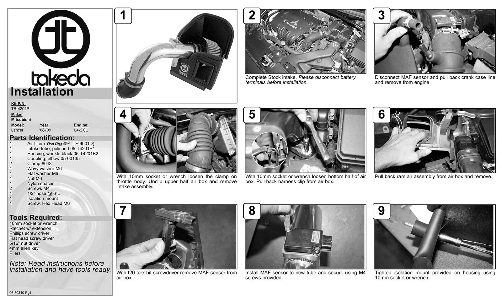 aFe Takeda Intakes Stage-2 PDS AIS PDS Mitsubishi Lancer 08-09 L4-2.0L (pol)