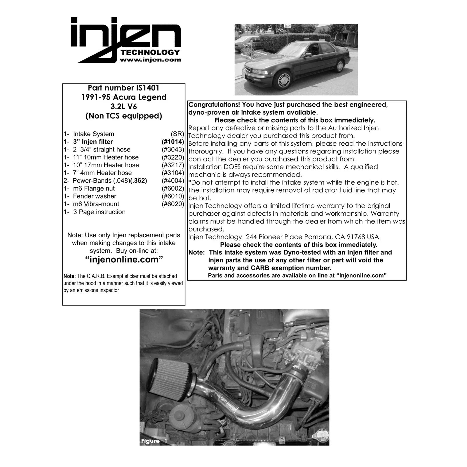 Injen 91-95 Legend (non-TCS equipped vehicles) Polished Short Ram Intake